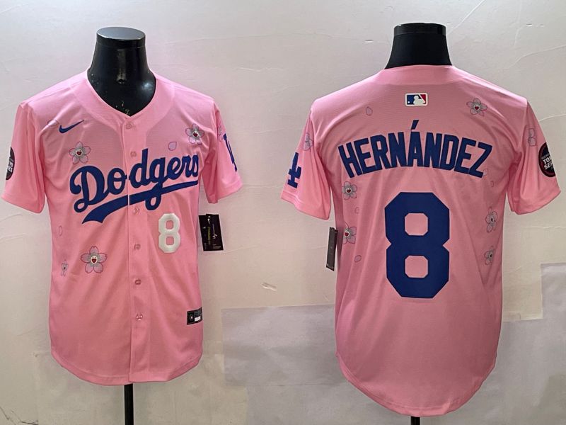 Men Los Angeles Dodgers 8 Hernandez Pink Sakura Edition 2025 Nike MLB Jersey style 7